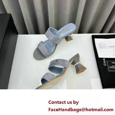 Chanel Kid Suede  &  Imitation Pearls Mules G45685 Gray 2024